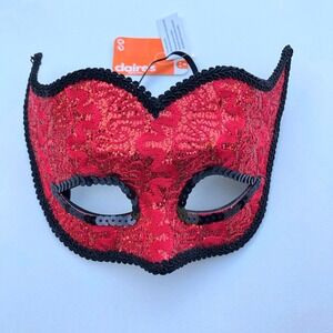 NEW‎ Claire's Red Masquerade Mask Lace Glitter Mardi Gras Costume Halloween